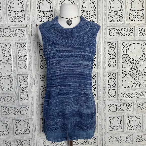 Chicos Heathered Blue Metallic Cowl Neck Sleeveless Sweater Vest Sz Medium - Picture 1 of 6